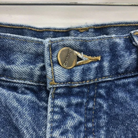 Carhartt B21 Blue Flannel Lined Relaxed Straight Denim Work Jeans Men 34 x 31 - Picture 4 of 6